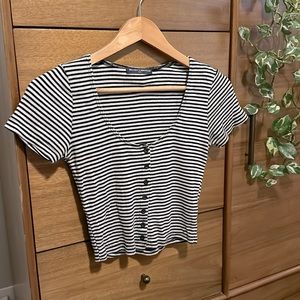 Brandy Melville Striped Button Up Crop Top